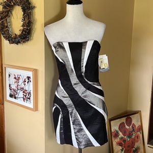 Vtg 80's JESSICA MCCLINTOCK Size 12 Colorblock Strapless Wave Neckline NEW